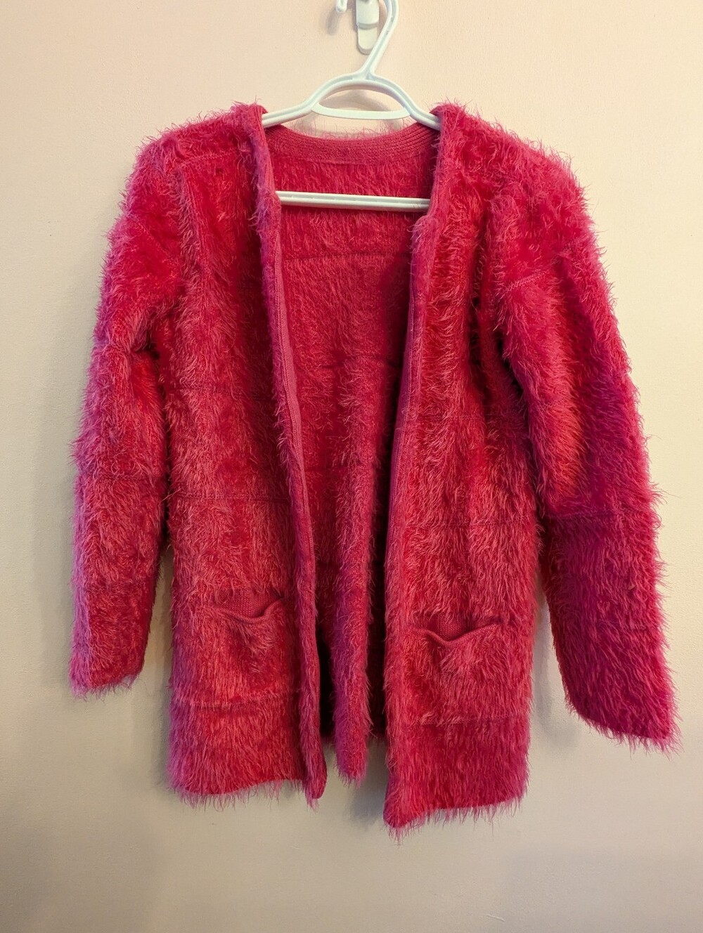 Fuzzy Open-Front Women's Sweater Cardigan - Hot Pink
